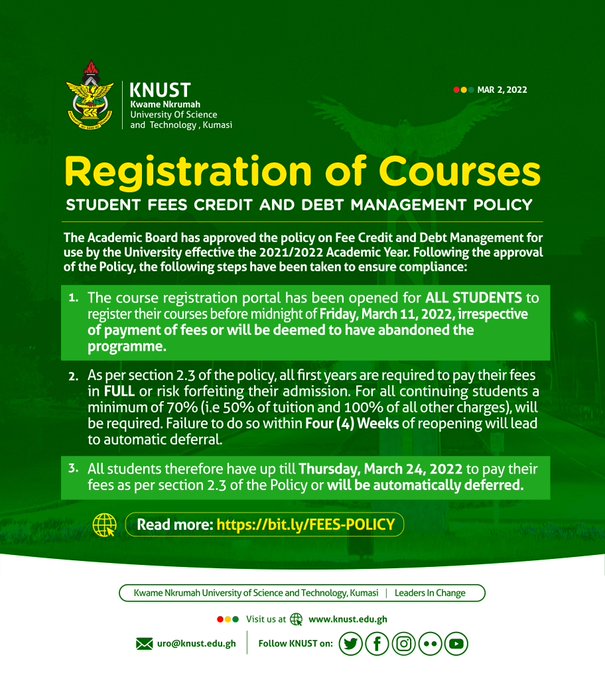 KNUST Course registration